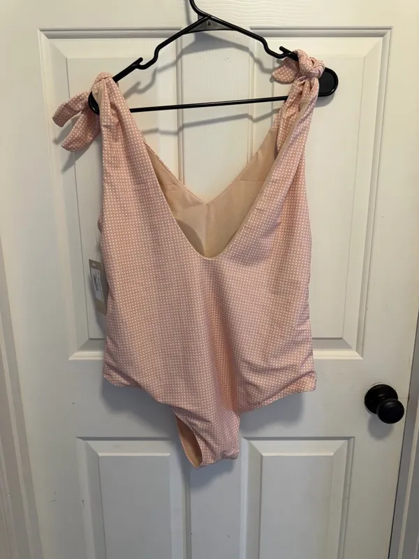 Albion Fit Belle One Piece Swimsuit Pink Checkers Size XXL Shoulder Tie Gingham - Image 4