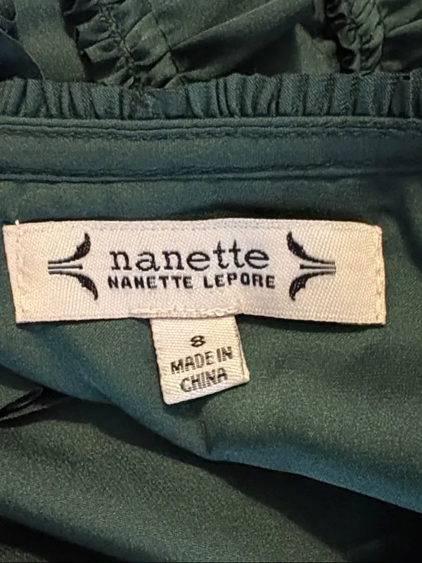 Nanette Lepore Size 8 Hunter Green Smocked V Neck Midi Dress - Image 4