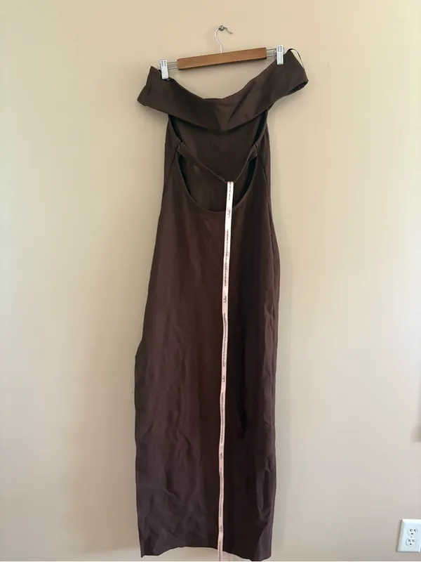 Lulus Chastain Brown Ponte Knit Off-the-Shoulder Maxi Dress Size Medium Formal - Image 6
