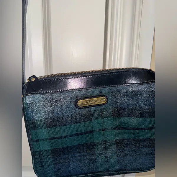 POLO RALPH‎ LAUREN Plaid Shoulder Bag Crossbody Vintage with Luggage Tag - Image 3