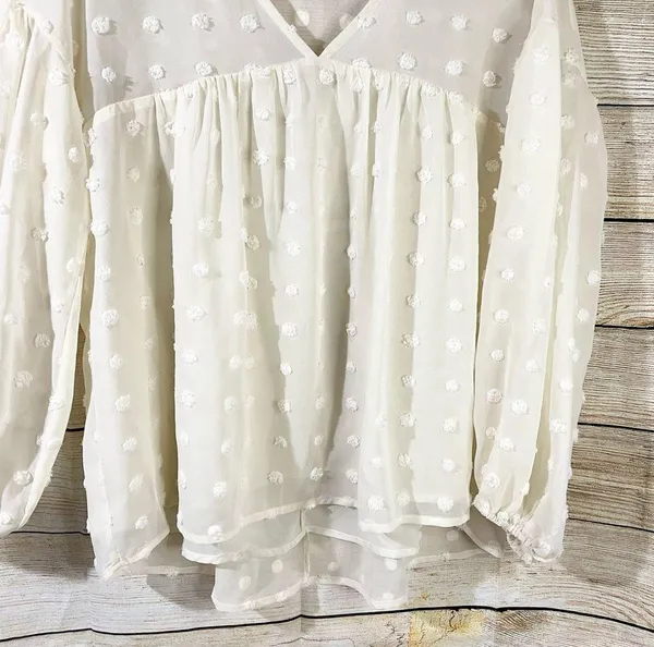 Anthropologie Entro semi-sheer polka dot textured loose fit cream blouse Size Medium - Image 9