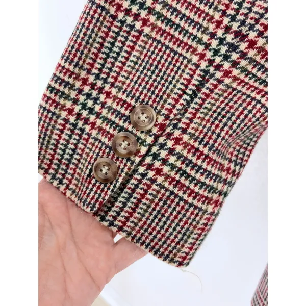 Vintage Talbots Blazer Red Plaid 100% Wool Two Button Jacket Size M - Image 7