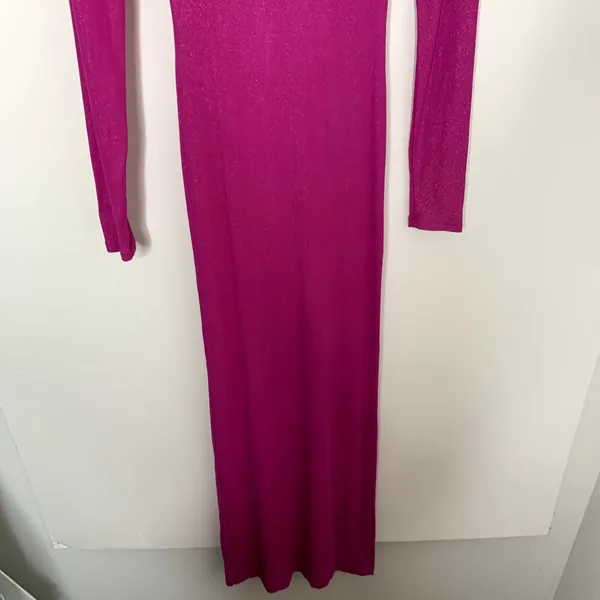 Skims Long Sleeve Dress Luxe Limited Edition Fuchsia Shimmer Foil Womens Medium - Image 11