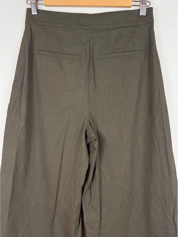 Theory Olive Green Stretch Crepe Wide Leg Cropped Pants High Rise Size 2 - Image 5