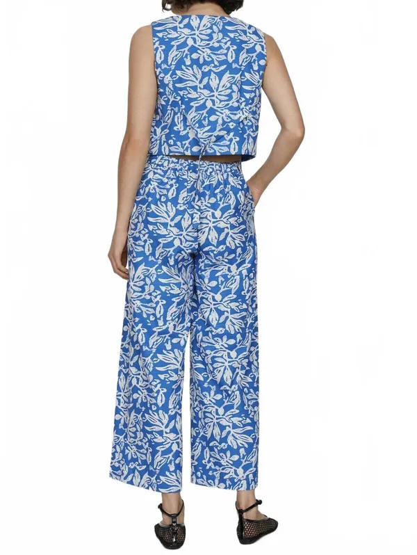 Mango Wide Leg Printed Pants NWT Blue Size Large - Image 2