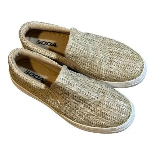 Soda Raffia Slip On Sneakers Womens 7 Tan Woven Platform Shoes Boho Beach Casual - Image 2