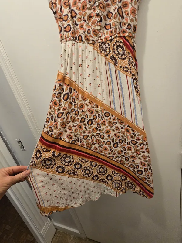 aerie Cream Maxi Dress with Mustard & Rust Patchwork Xs - Image 5