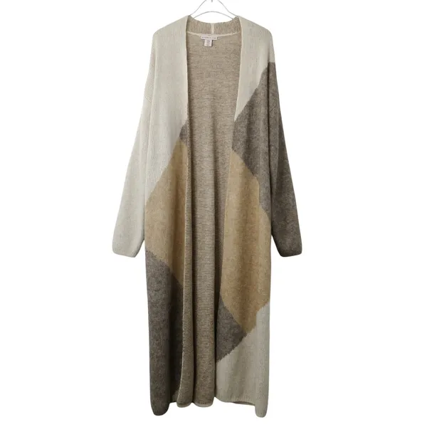 Sincerely Jules Casper Cardigan Beige Tan Brown Colorblock Long Sweater Medium - Image 2