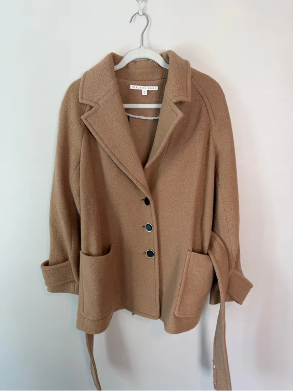 Veronica Beard Bjorn Belted Wool Coat Camel Tan Medium - Image 3