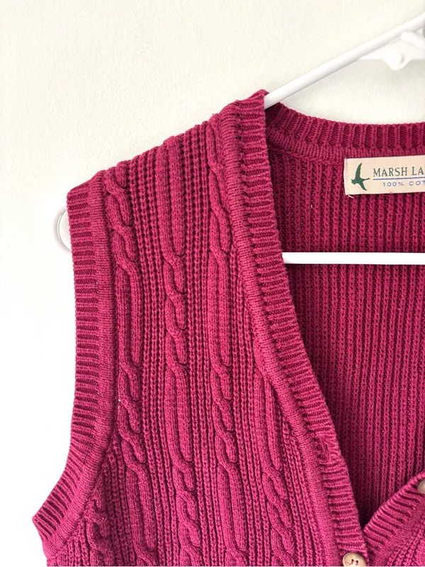 Marsh Landing Burgundy Button Front Knit Sweater Vest 100% Cotton - Image 3