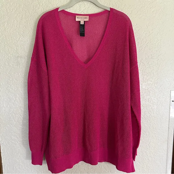 Chico's Black Label V-Neck Metallic Sweater Pink XL Women Shimmer Knit‎ Pullover - Image 4