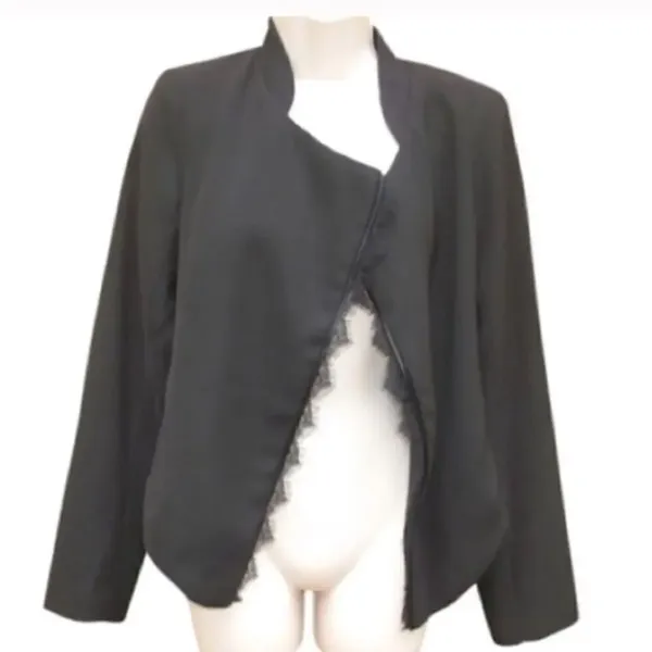 Anthro Elevenses Black Lace Trim Blazer - Image 3