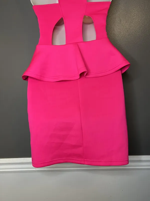 Charlotte Russe Dress Womens XS Pink Cutout Peplum Studded Bodycon Mini Tank - Image 7