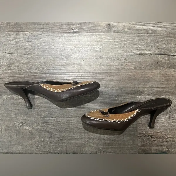 Antonio Melani Heels Kitten Suede & Leather Moccasin Style Brown - Image 8
