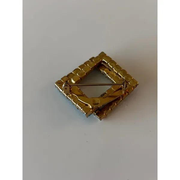 Brooch Womens Blue Gold Vintage MCM Geometric‎ Rhinestone - Image 2