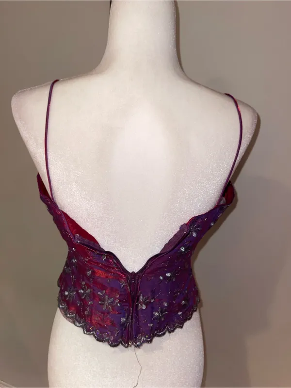 Purple Floral Beaded Spaghetti Strap Top - Image 5