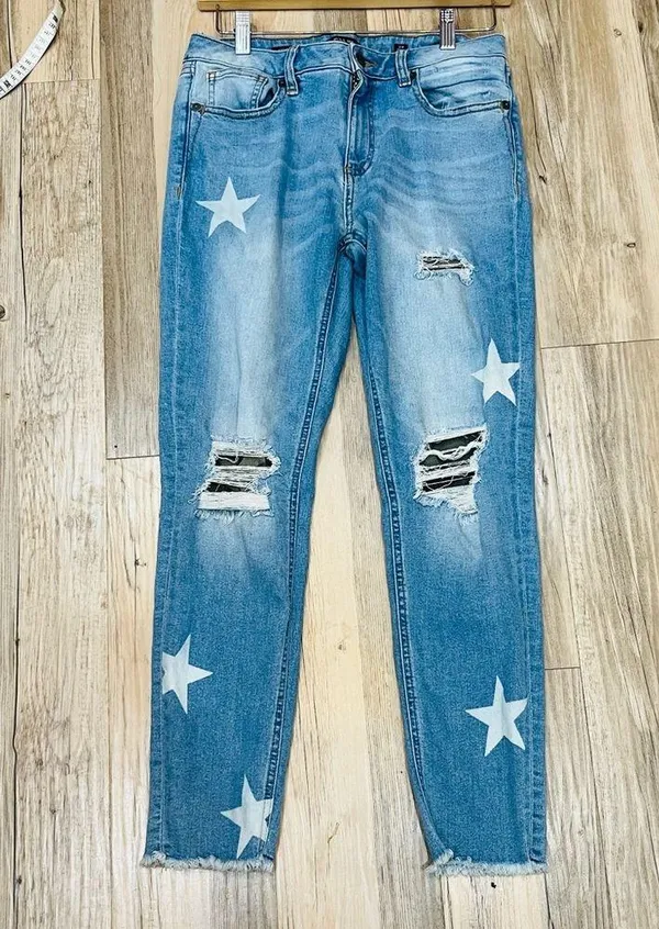 Miss Me High Rise Distressed Star Printed Mom Jeans Rise ankle skinny 29 - Image 4