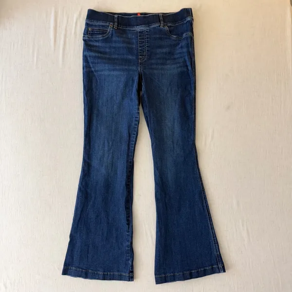 Spanx Flare Jeans Womens XL Petite Blue Pull On High Rise Stretch Denim - Image 2