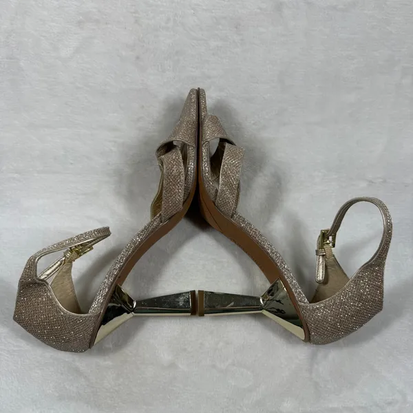 Franco Sarto Rania 2 Champagne Gold Glitter Square Toe‎ Heeled Sandals 8.5M - Image 11