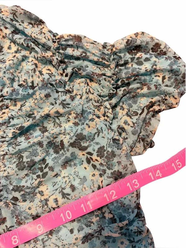 Anthropologie Floral Romantic Boho Shirred Mesh Ruched Stretchy Top Size XS - Image 7