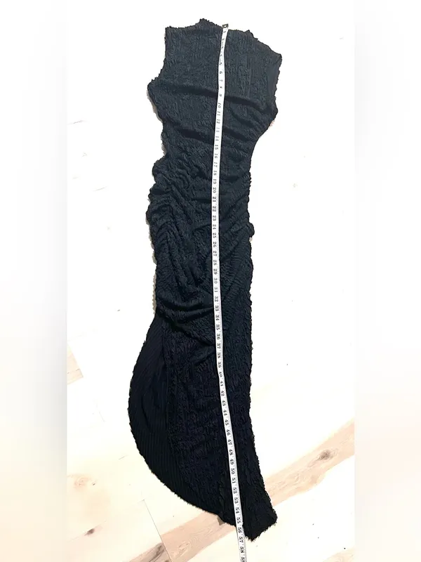 Babyboo NWT Women Large Black Crinkle Textured Open Back Thigh Split Midi Dress - Image 10