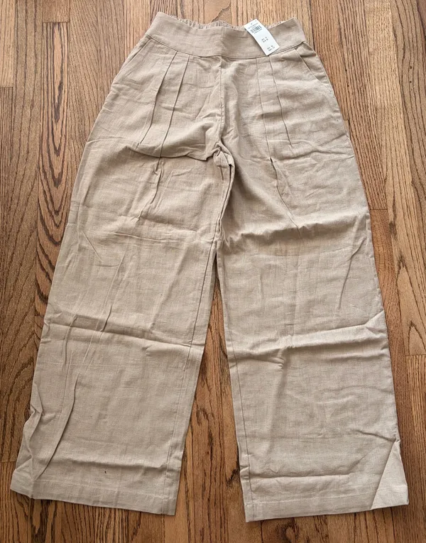 Abercrombie & Fitch Beige Pull On Wide-Leg Linen Pants XSs - Image 4