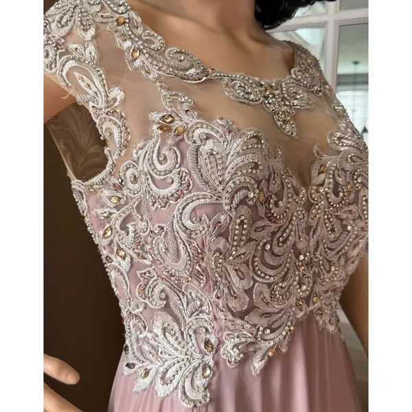 Mother of bride Embellished Illusion Jewel Neck A-line gown size large - large - Image 13
