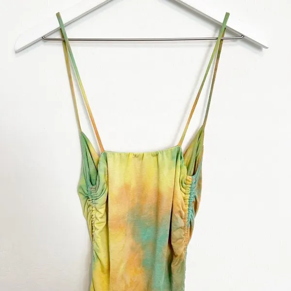 Tie Dye Dress Size S Rainbow Ruched Side Tie Adjustable Bodycon Mini‎ Gown Disco - Image 6