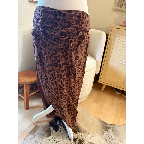Reformation Leopard Evalin‎ Low Waist Midi Skirt Side Slit Rushed Size 8 - Image 2