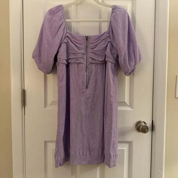 Altar'd State Lilac Purple Puff Sleeve Babydoll Mini Dress Medium - Image 3