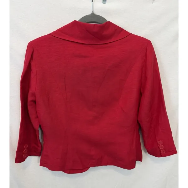 Red Cropped Linen Blazer Vintage JG Hook Jacket‎ Peter Pan Collar Retro NWT 8 - Image 2