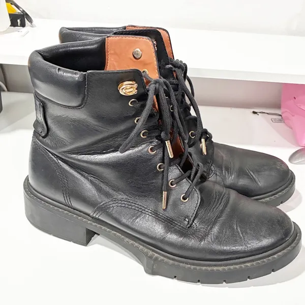Coach Lorimer Black Leather Boot Combat Gold Hardware Lace Up Size 9.5 - Image 5