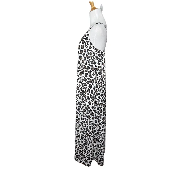 Pink Lily Spaghetti Strap Leopard Print Maxi V Neck Dress Size Small Side Split - Image 3