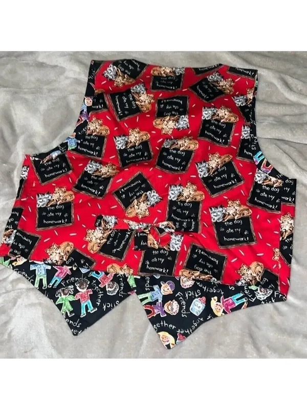 Vintage Reversible Vest Teacher Dogs Cats cottagecore granny farmhouse handmade - Image 6