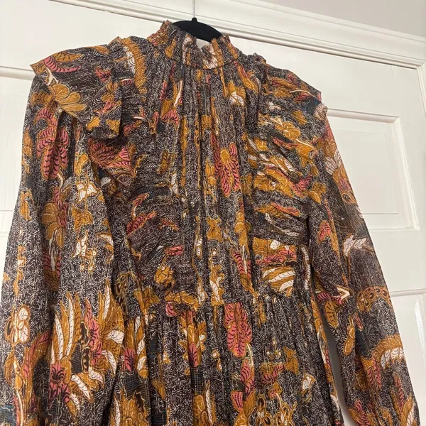 Ulla Johnson Vienne Bird of Paradise Mini Dress in Amber Size 2 Ruffle High Neck - Image 6
