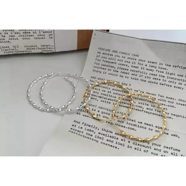 Beautiful Twist‎ 14k Gold Plated Sterling Silver Hoop Earrings, 4.2cm - Image 2