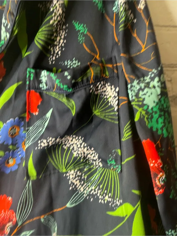Aerie Navy Floral Button-Up Top with Red & Green Accents size small - Image 3