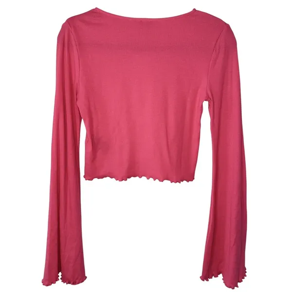 BDG Womens Hot Pink Crop Bell Sleeve Size M Barbiecore Y2K Retro Lettuce Hem NWT - Image 2