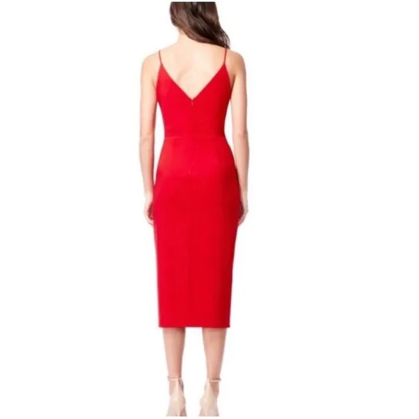 Betsey Johnson Red Faux Wrap Midi Dress Womens 8 V Neck Spaghetti Strap - Image 2