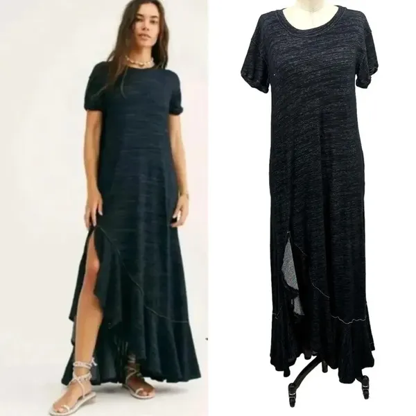 Free People Havana Tee Maxi‎ Dress Charcoal Gray Black Size XS - Image 2