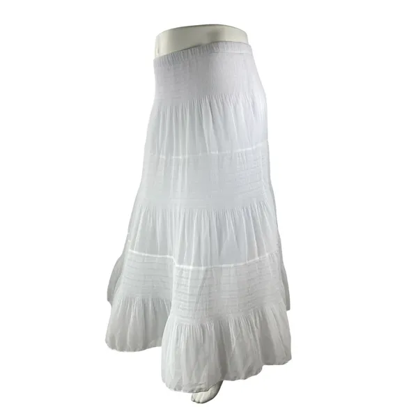 Nashalyly Women's White Elastic Waist Ruffled Tiered Maxi Flare A-Line Skirt XL - Image 3