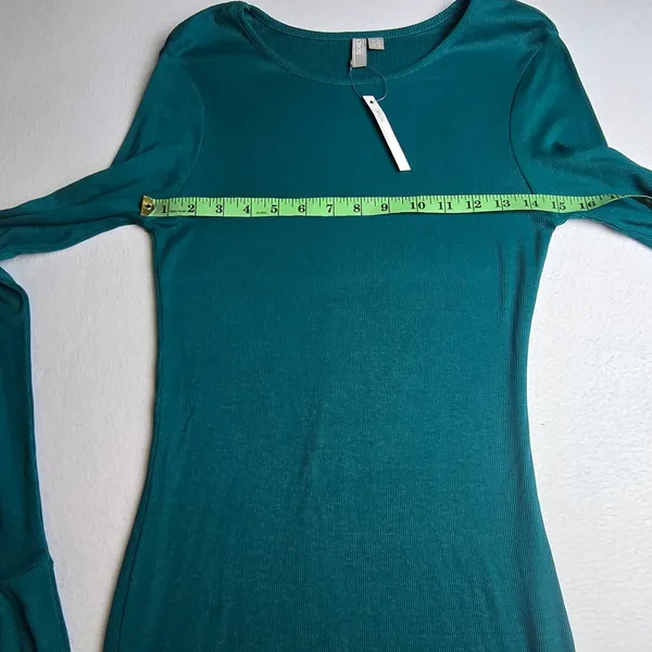 ASOS 36Y NWT Teal Ribbed Knit Maxi Dress Flared Lettuce Hem Sleeve Long Sleeve S - Image 8
