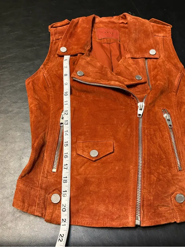 BLANKNYC Rust Suede Leather Moto Biker Vest XS - Image 11