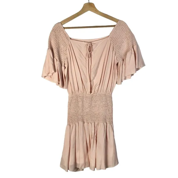 Free‎ People Sam Light Pink Smocked Short Sleeve Mini Dress S - Image 4