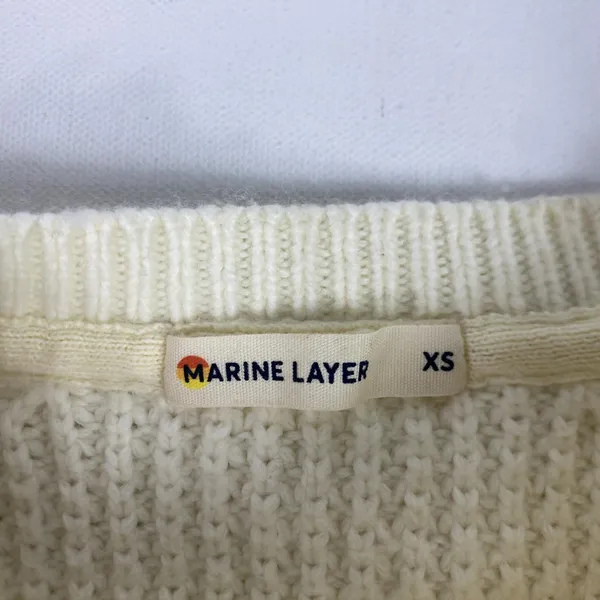 Marine Layer Sweater Womens‎ XS White Waffle Knit Cotton Nylon Wool Crewneck - Image 3