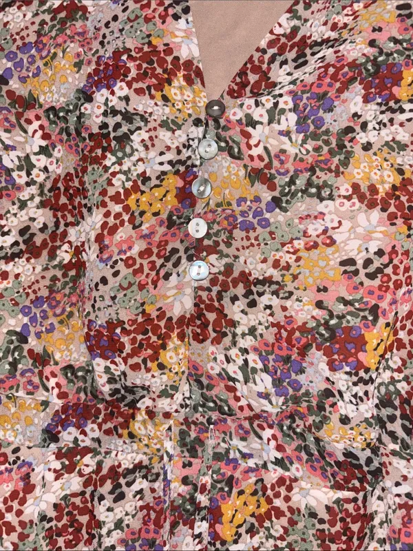 Entro Floral Print V-Neck Long Sleeve Dress Peasant - Image 3
