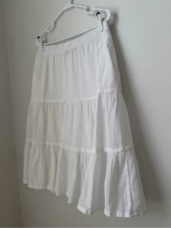 Talbots Crinkle Gauze Tiered Midi Skirt Womens M White Lined Peasant Cottage - Image 2