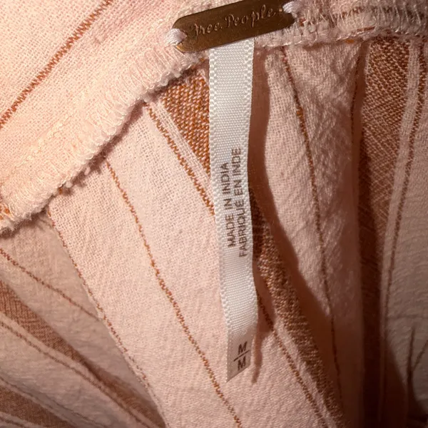 Free People Pink and Brown Striped V-Neck Dress - Image 3
