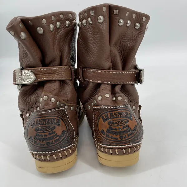 Hector Riccione Made in Italy Leather Studded Buckle Western Boots Brown Size‎ 7 - Image 3