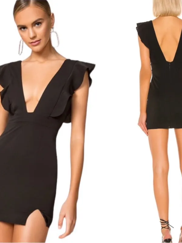 Superdown Harlow Ruffle Slit Mini Dress‎ in Black Size Medium - Image 8